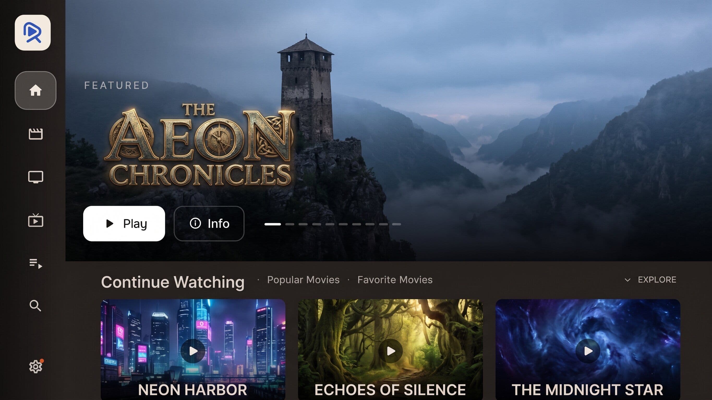 Reely on Android TV, Home screen