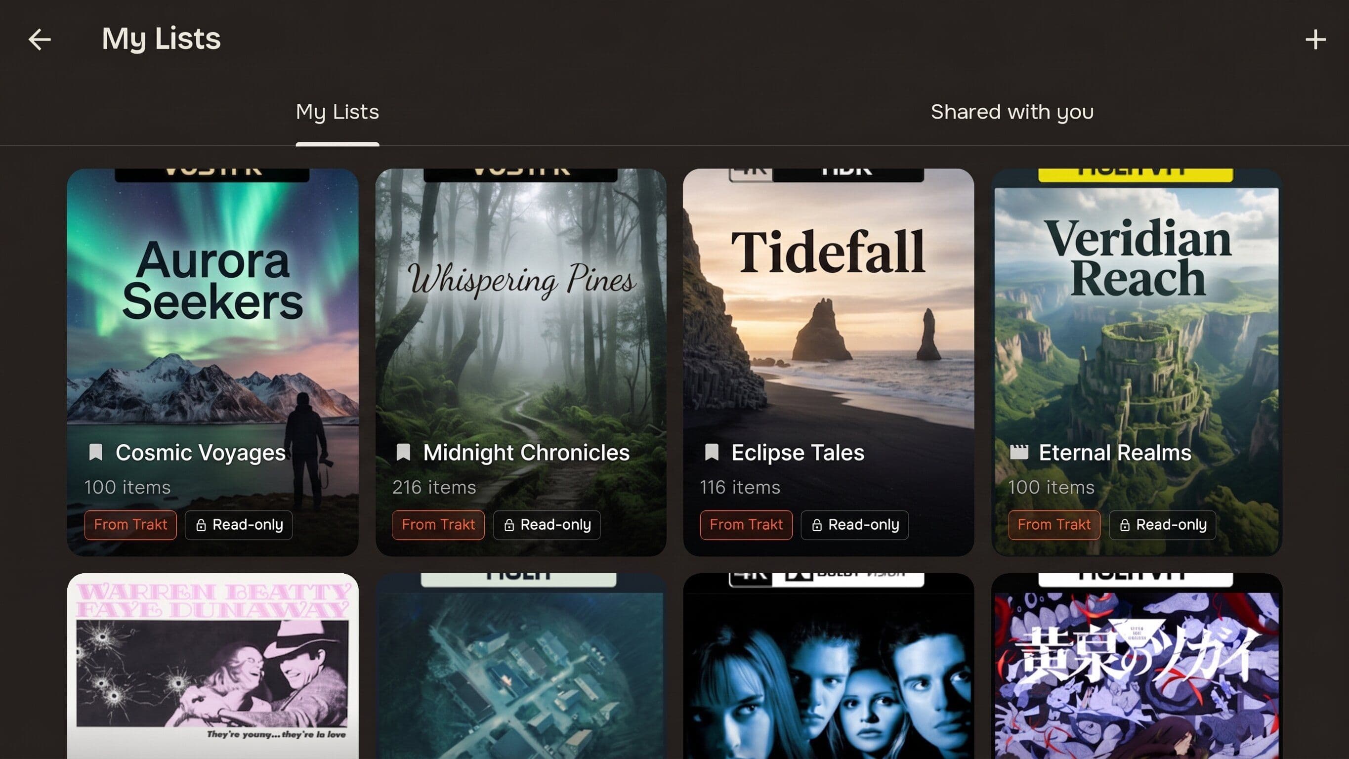 Reely on Android TV, custom lists