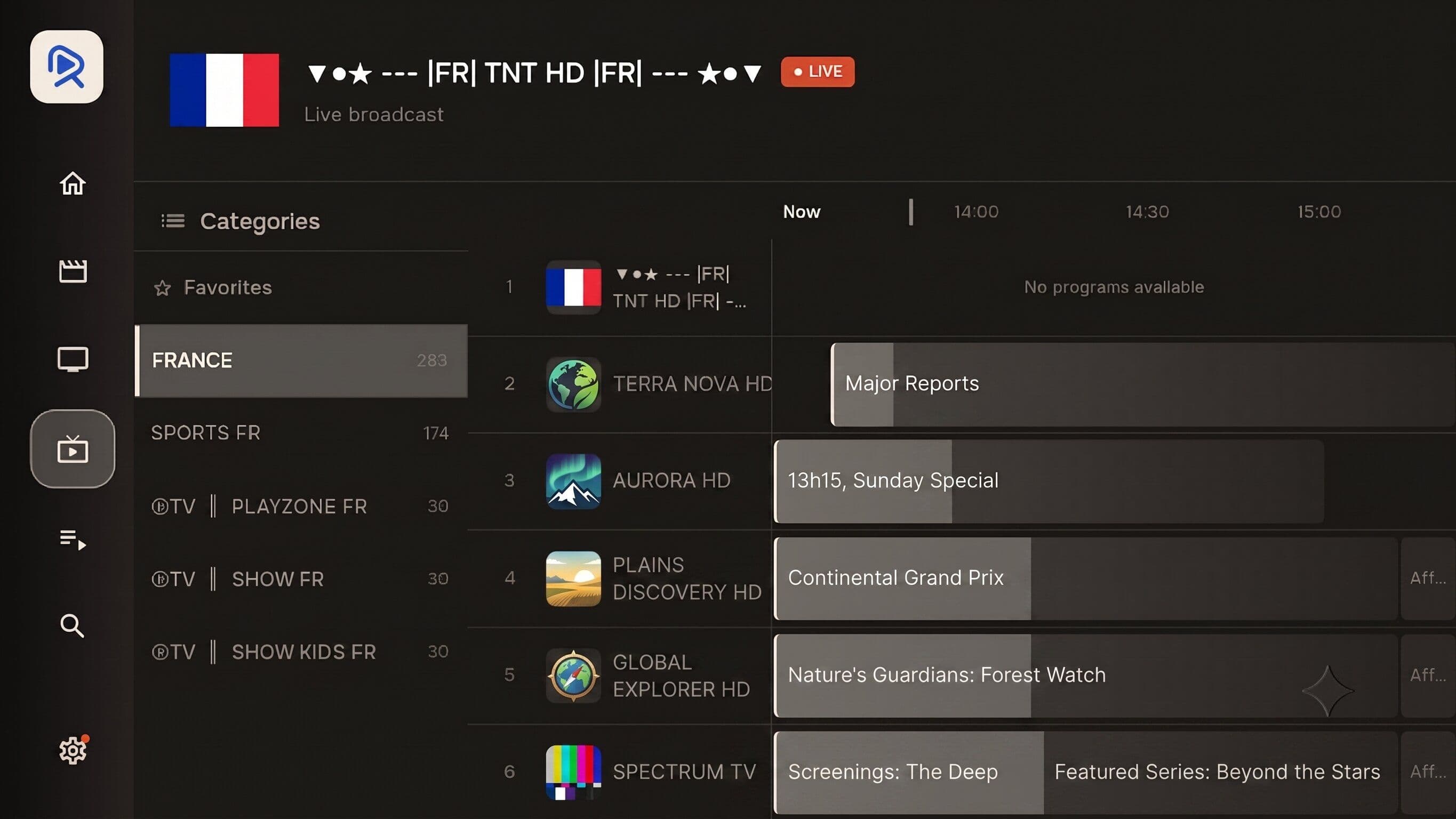 Reely on Android TV, live TV with channel list