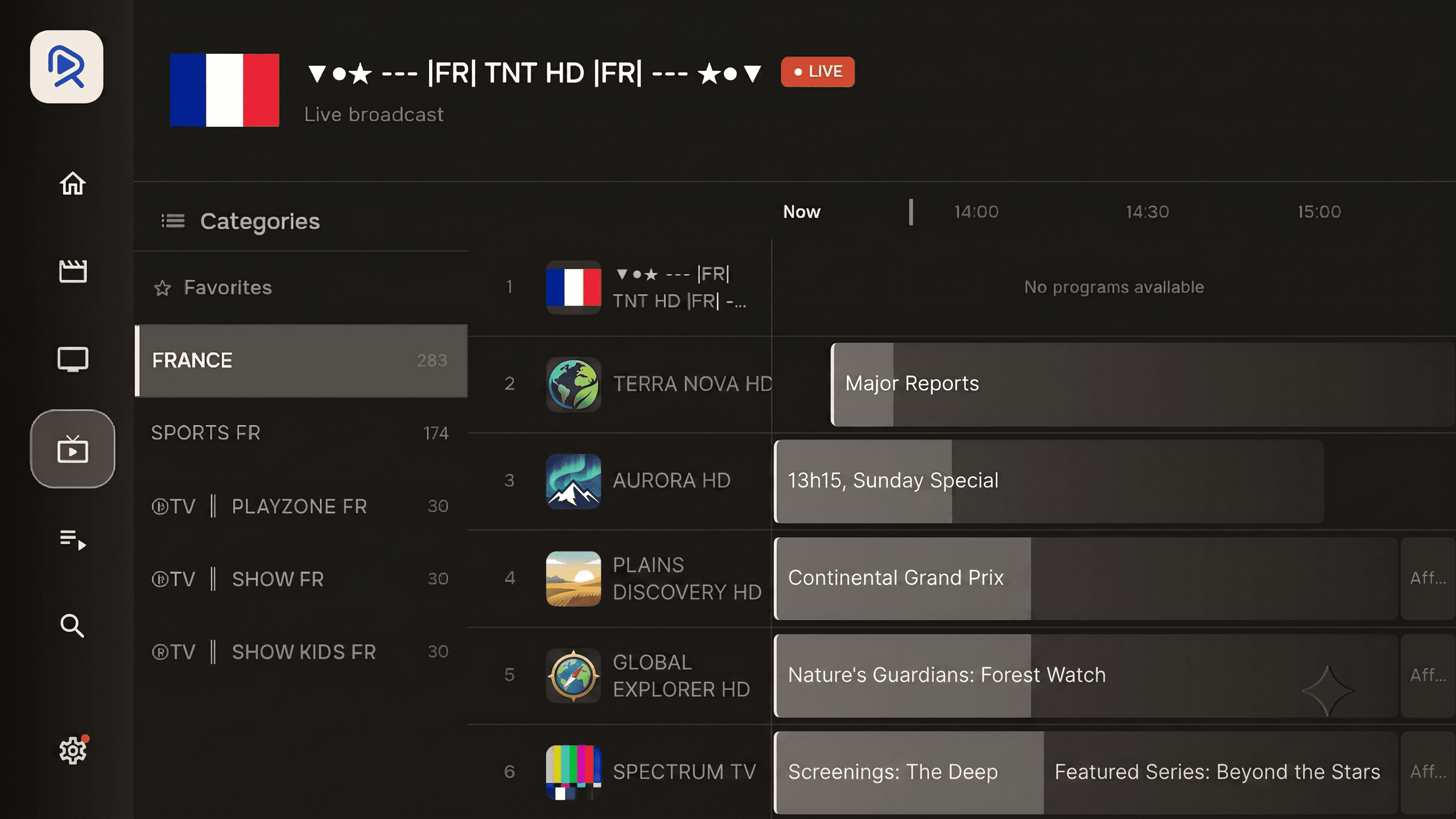 Reely on Android TV, live TV with channel list