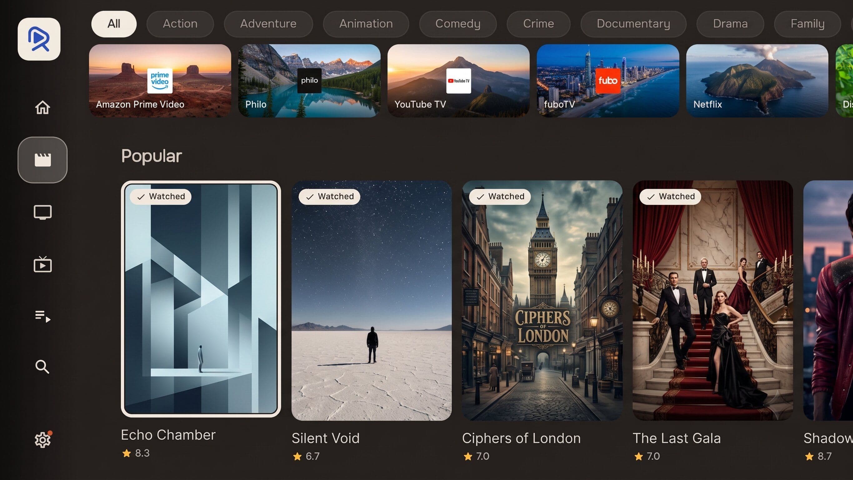 Reely on Android TV, browsing movies