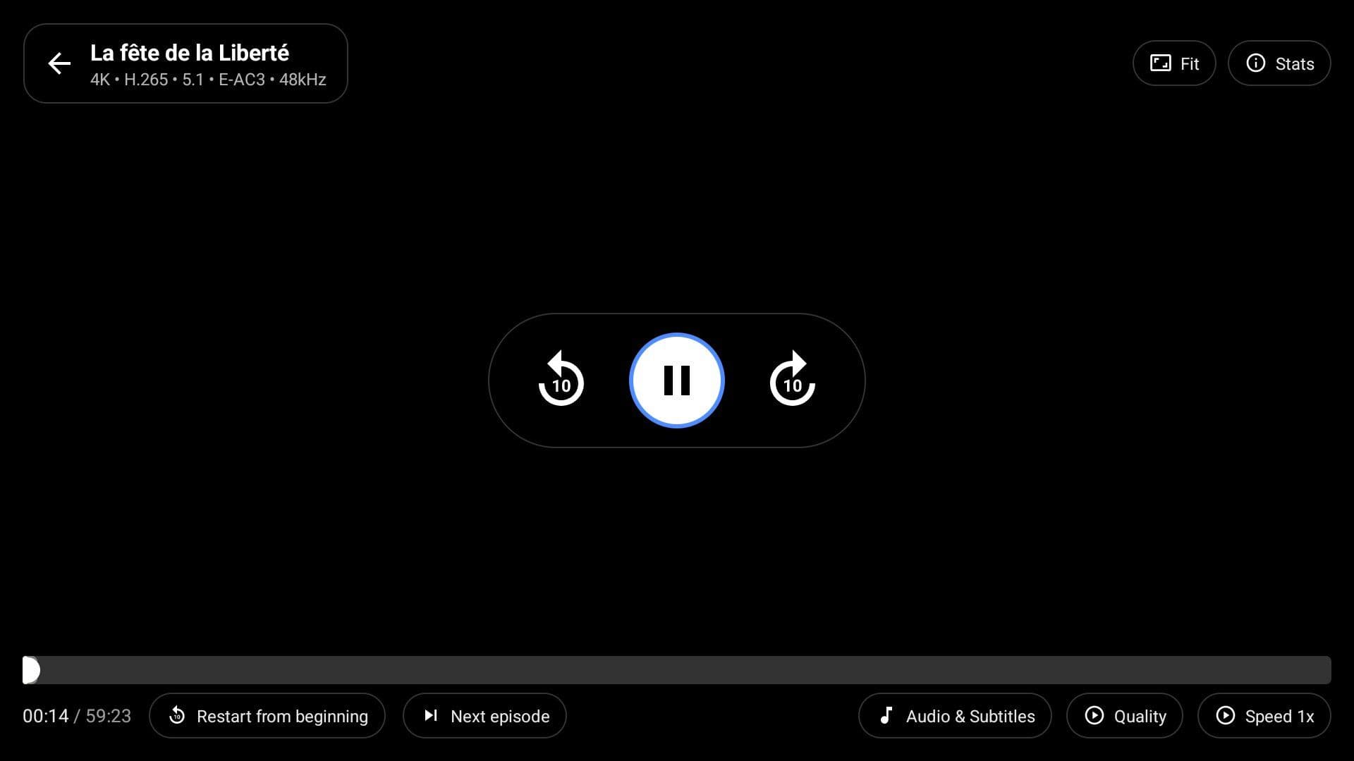 Reely on Android TV, player with playback controls