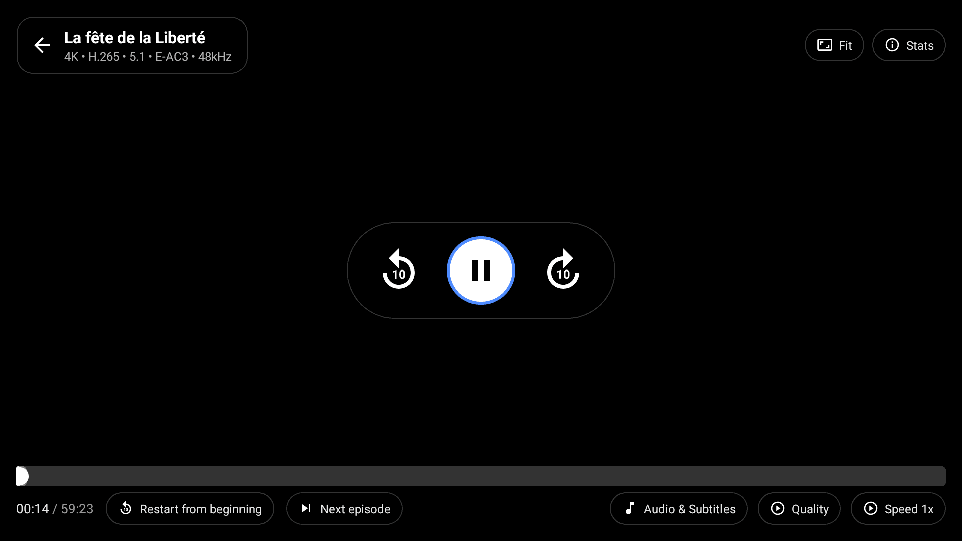 Reely on Android TV, player with playback controls
